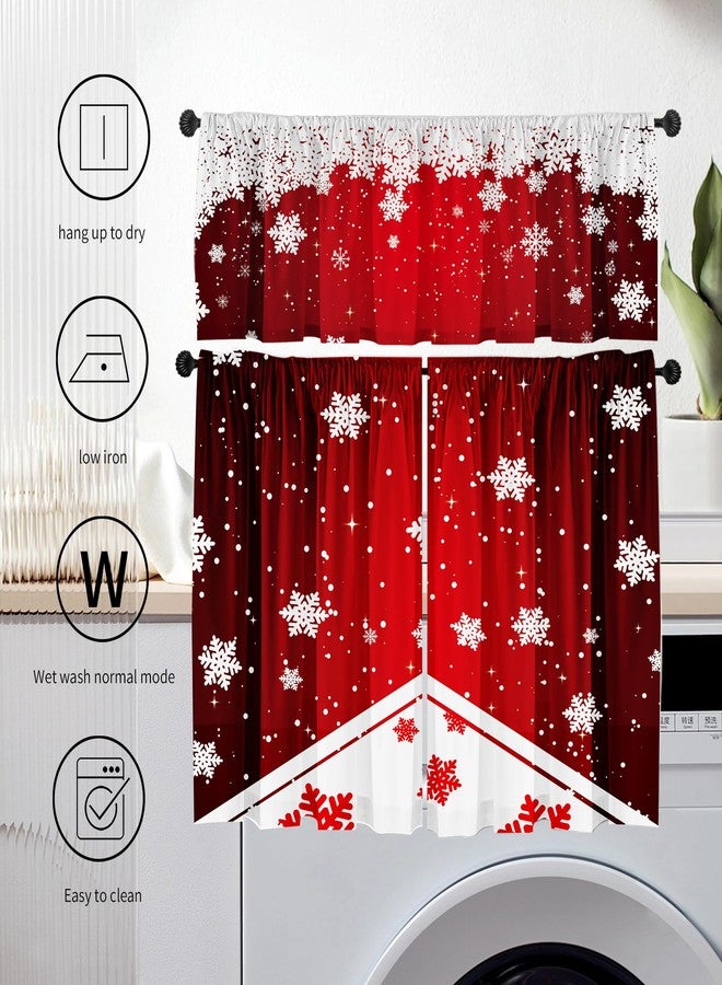 SUNWISHA Christmas Snowflake Curtain Valance Set - Red Gradient Dancing Snowflakes - Festive Kitchen/Bedroom Windows Decor - 52x18 & 36x26 inch - Image 4